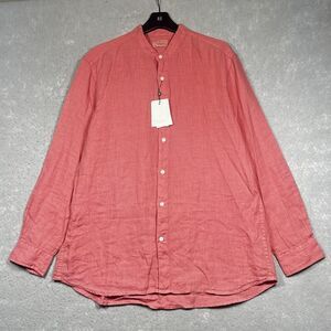 Emidio Tucci Shirt Mens XL Coral Pink Pure Linen Long Sleeve Button Up Shirt